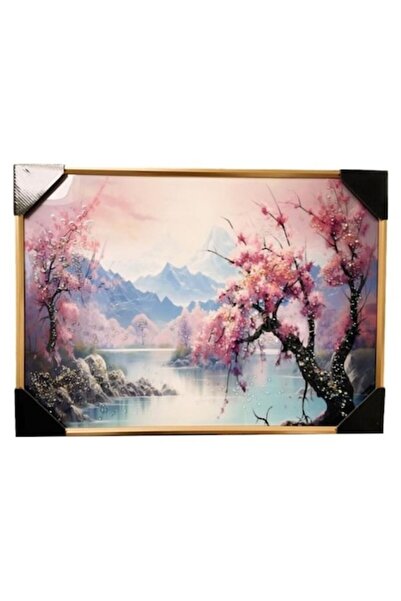 BLA BLA FOAM Tablou Rasina 3D cu Pietricele Stralucitoare, Peisaj, Ciresi Jap...