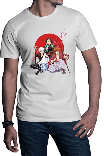 OEM Men's T-shirt Rurouni Kenshin Samurai Sakura Trio Harakiri