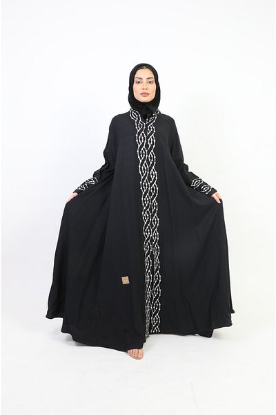 Stylish Linen abaya decorated with embroidery