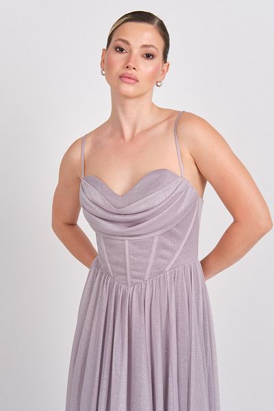 DORİDORCA Rochie de seară maxi pentru femei, cu corset în talie și curea de frânghie 5108 Mink