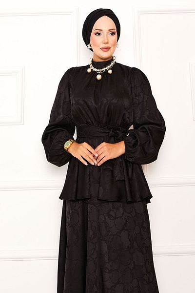 EBRUTESETTÜR Beli Gathered Mobile Belted Jacquard Skirt Suit
