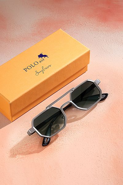 Polo Air Uv400 Protection Metal Frame Plastic Handle Unisex Sun Glasses Black Silver Color Plg-2102C3