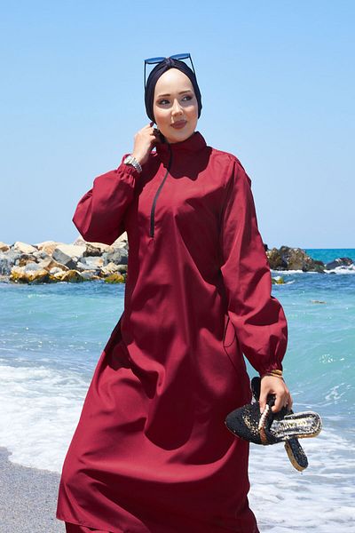 EBRUTESETTÜR Half Zipper Adjustable Waist Hijab Swimsuit
