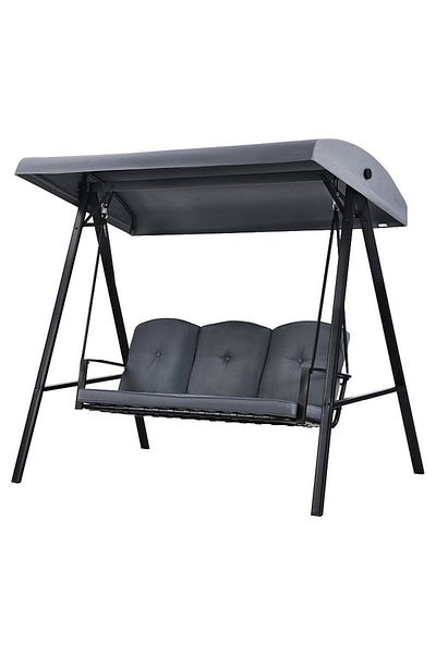 PROCART Balansoar de grădină, 3 locuri, copertină impermeabilă, 205x118x184 cm, gri