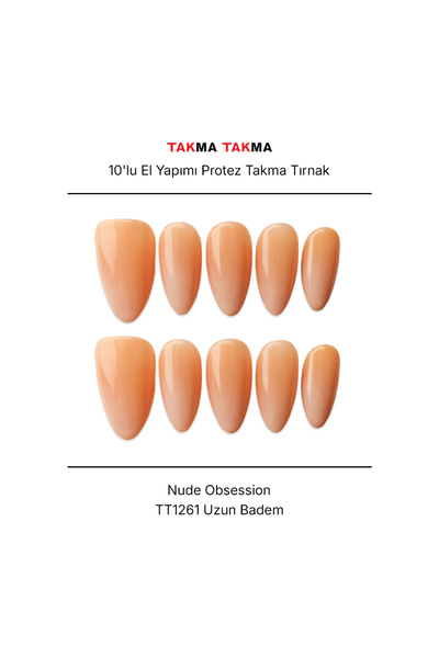 Takma Takma 10'lu Ten Rengi Uzun Badem TT1261 Tekrar Kullanılabilir El Yapımı...