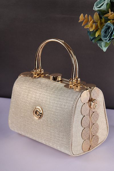weem bag Elysara Eb0170 |   Pearl Glitter Double Metal Handle Stylish Portfolio Bag