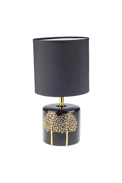 OEM Lampă ceramică cu bază cilindrică și abajur din material textil, 15x28 cm, negru-auriu