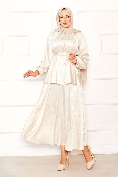 EBRUTESETTÜR Beli Gathered Mobile Belted Jacquard Skirt Suit