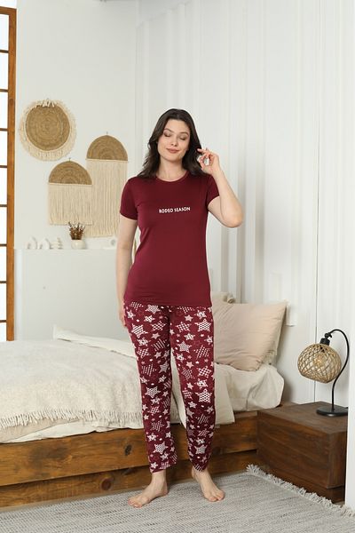 LİLA İÇ GİYİM Women's Milan Short Sleeve Pajama Set
