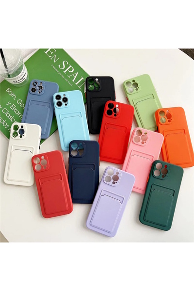 m.tk moveteck iPhone 13-14 Kılıf Kamera Ve Köşe Korumalı Kartlıklı Cüzdanlı Yumuşak Renkli Silikon Kap içi Kadife
