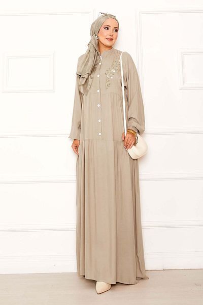 EBRUTESETTÜR Embroidery Detailed Half Button Dress