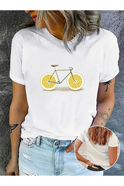 İSMTEXS O-Neck Unisex Basik Short Sleeve Lemon Wheel Bike Themed Stylish Prin...