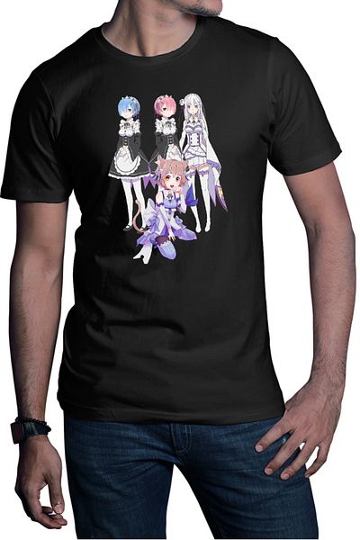 OEM Tricou barbati Re zero REM RAM Emilia Felix Cat Waifu Yandere Doki Doki