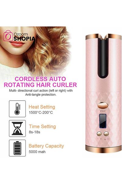 Saharaz Rechargeable Automatic Hair Curler, Hair Curling Iron,Evenly heats hair,Pink/Gold
