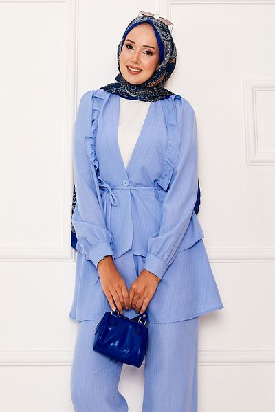 EBRUTESETTÜR Double Suit with Flounce Ruffle Detail in Skirt