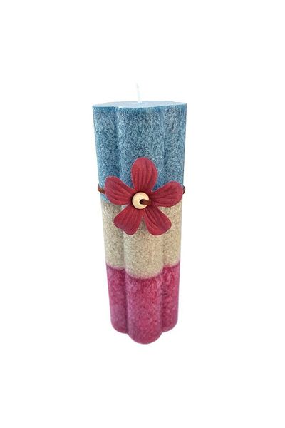 OEM Candle in three colors for aromatherapy, decorated with plastic flower, M1, 5x15 cm