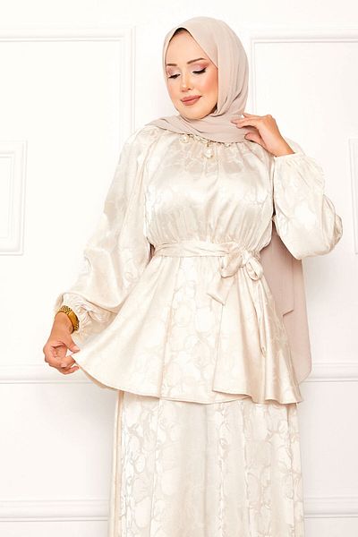EBRUTESETTÜR Beli Gathered Mobile Belted Jacquard Skirt Suit