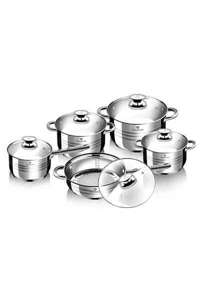 Blaumann 10 Pcs Cookware Set Stainless Steel Pots Jumbo Gourmet Line Induction All Stoves Oven / Dishwasher