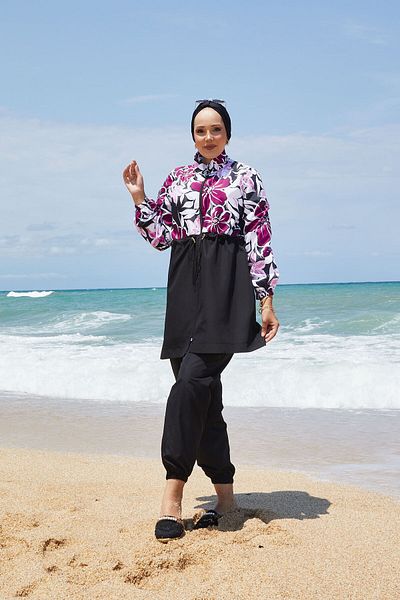 EBRUTESETTÜR Drawstring Waist Floral Pattern Hijab Swimsuit