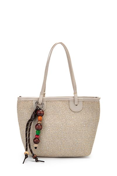 minebag Γυναικεία τσάντα χιαστί Missy Cream με λεπτομέρεια από ξύλινες χάντρες