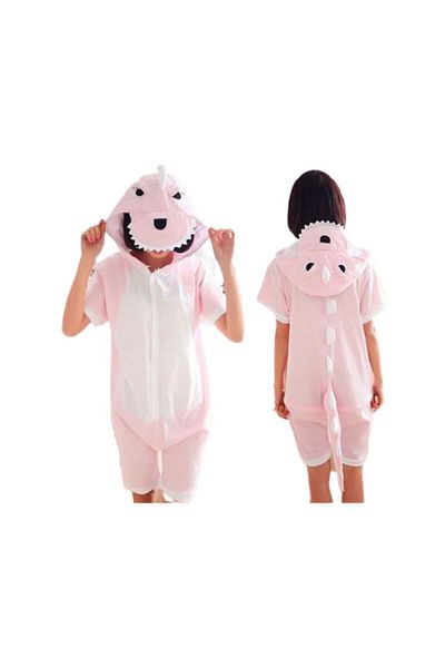 zzz sleep good sleeping !!! Children's short jumpsuit pajamas, dinosaur pattern, pink color, KIGURUMI
