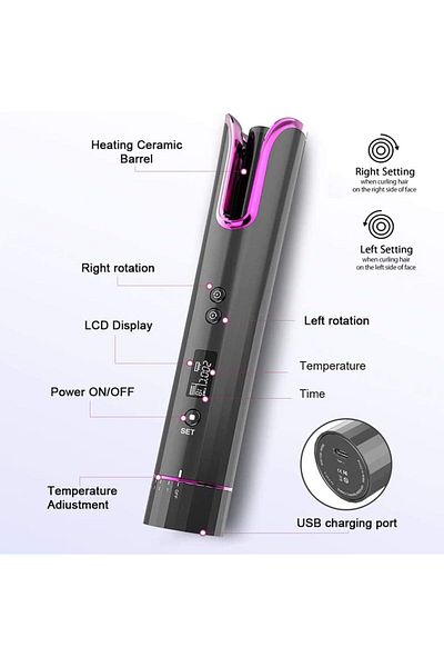 Saharaz Curling Iron, Cordless Automatic Curling Iron,Fast Heating,with LCD Display,Anti-scalding& Safe