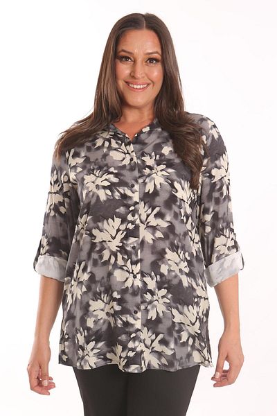 Metpoint Cămașă din viscoză cu model negru Trend42plus Plus Size