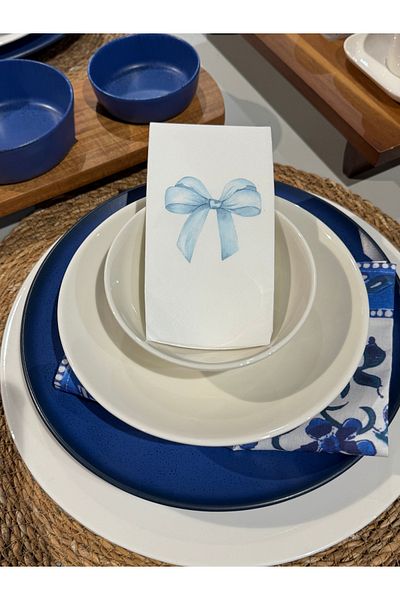 busrasdesign Blue Single Bow Printed Presentation Napkin 16 Pcs