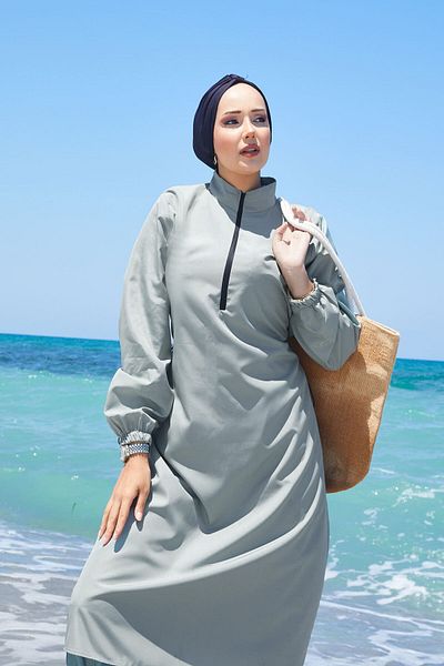 EBRUTESETTÜR Half Zipper Adjustable Waist Hijab Swimsuit