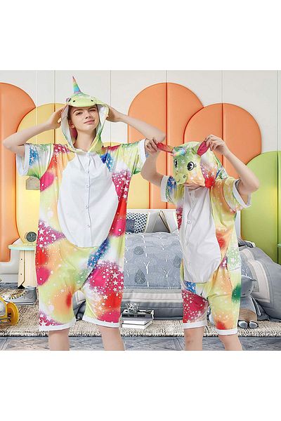 zzz sleep good sleeping !!! Children's short jumpsuit pajamas, unicorn pattern, star print, KIGURUMI