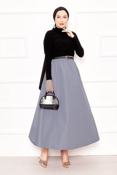 EBRUTESETTÜR تنورة رياضية بتفاصيل جيبية من القطن باللون الرمادي الفاتح