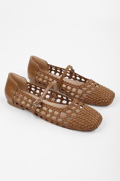 Shoeberry Women's Miela Caramel Skin Buckle Knitted Ballerinas
