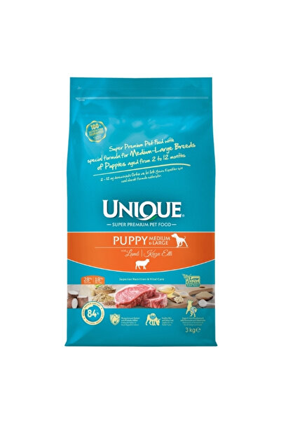 Unique Kuzu Etli Orta ve Büyük Irk Düşük Tahıllı Yavru Köpek Maması 3 Kg