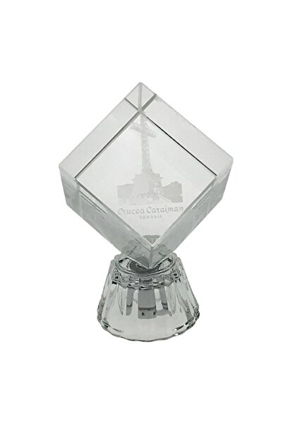 OEM Cub din sticla cu LED, Crucea Caraiman, 5x8cm, Transparent