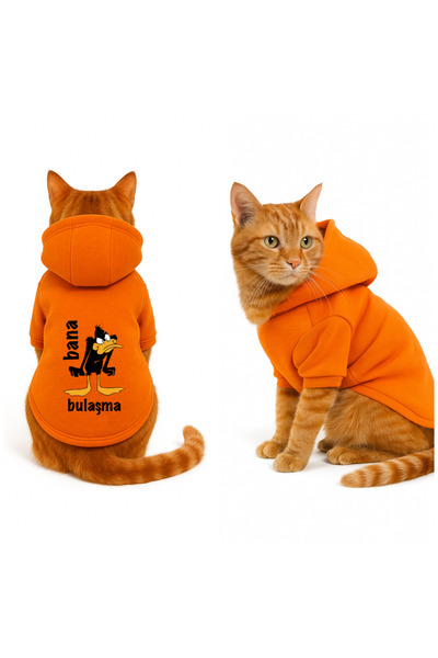 Buddy Store سويت شيرت بقلنسوة برتقالي اللون من Cat Outfit Dont Mess With Me مقاس M