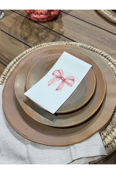busrasdesign Pink Single Bow Printed Presentation Napkin 16 Pcs