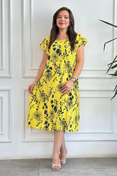 Yağmur Butik Rochie din bumbac cu mânecă scurtă, cu model Polen, importată