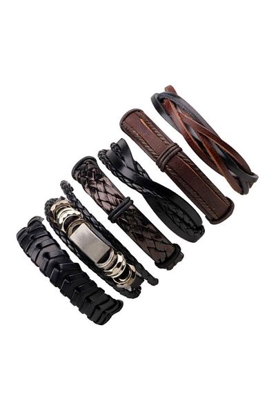 JustZEN Set 6 bracelets, multi-layered, JustZEN™, for men, leather, adjustable closure