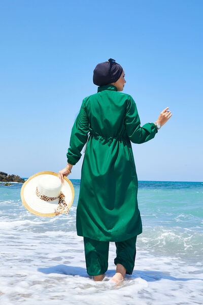 EBRUTESETTÜR Half Zipper Adjustable Waist Hijab Swimsuit