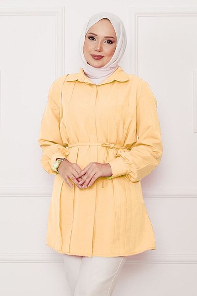 EBRUTESETTÜR Long Hidden Buttoned Pleated Detailed Hijab Shirt