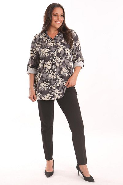 Metpoint Cămașă din viscoză cu model negru Trend42plus Plus Size