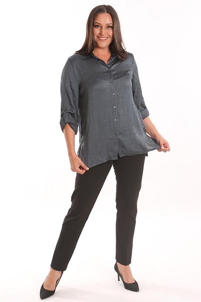 Metpoint Cămașă din satin cu cravată verde petrol Trend42plus Plus Size