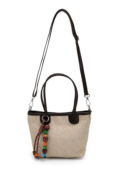 minebag Wooden Bead Detailed Straw Women's Crossbody Bag Missy Brown