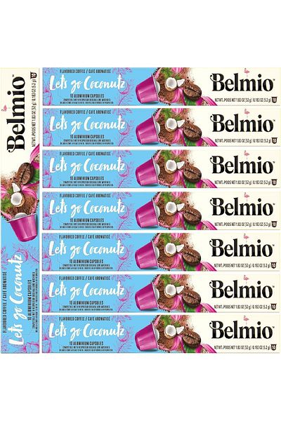 Belmio Coconut Coffee Capsules Pack of 8 (80 Capsules) - Compatible With Nespresso Original Line Mac