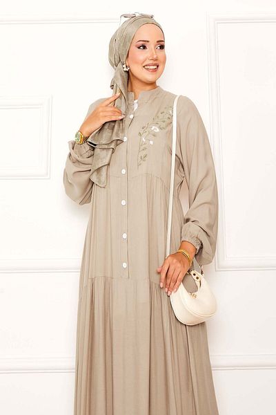 EBRUTESETTÜR Embroidery Detailed Half Button Dress