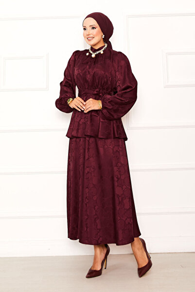 EBRUTESETTÜR Beli Gathered Mobile Belted Jacquard Skirt Suit