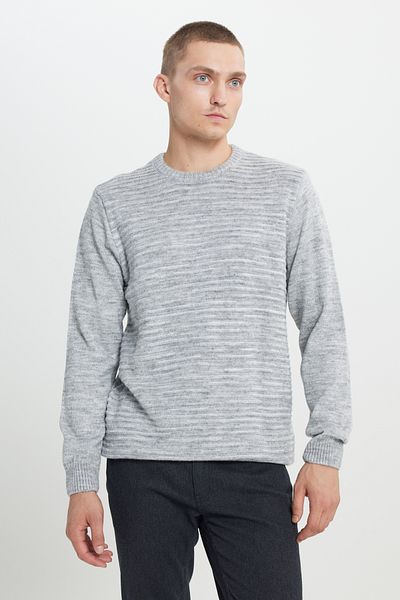 AC&Co / Altınyıldız Classics Men's Bone-Grey Melange Standard Fit Regular Cut Crew Neck Patterned Knitwear Sweater