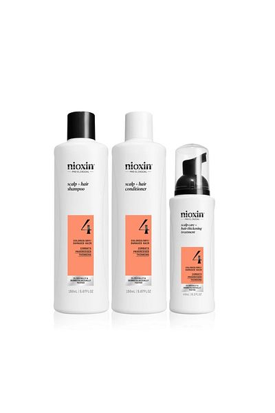 Nioxin Set System 4 – șampon 150 ml Balsam 150 ml Tratament pentru scalp 40 ml Pentru păr subțire și subțire