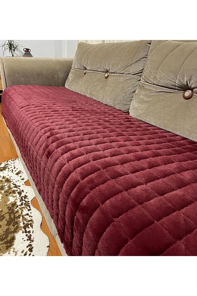 DECORA CASA HOME COLLECTİON Puffy Bubble Feather Non-Slip Base Sofa Bed Seat Cover 75X185 (Burgundy)
