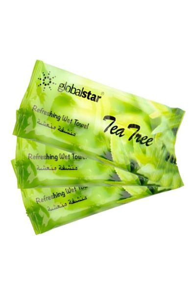 Globalstar Tea Tree Refreshing Wet Towels - 25pcs Antibacterial Cotton for Hygiene & Freshness